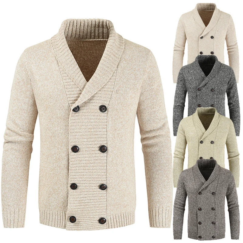 2024 Autumn Winter Brand Men's Solid Sweaters Casual Fashion Double-Breasted Cardigan Knitwears Men Knitted Cardigan Sweater