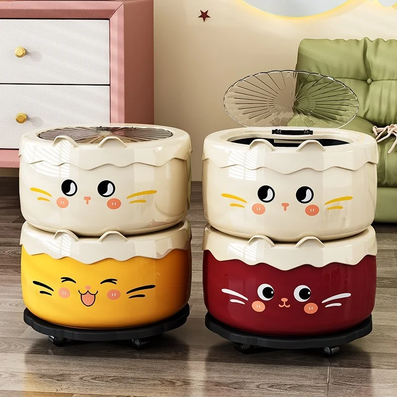 귀여운 고양이 모양 - 투 레이어 휴지통 (바퀴 및 뚜껑 포함), 다양한 색상 선택 가능, 가정, 아이 방, 거실용
