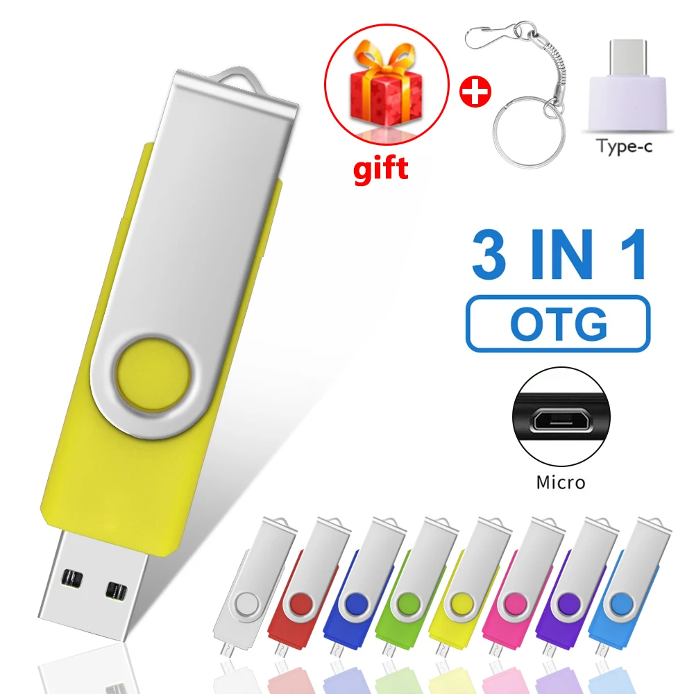 금속 OTG 3 IN 1 펜 드라이브 4GB 8GB 마이크로 Usb 메모리 스틱 64GB, 펜드라이브 32GB c타입 어댑터 USB 2.0 16GB cle usb 플래시 드라이브