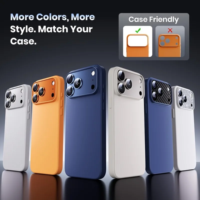 Premium Alloy Black Lens Protector - Metal Tempered Glass Cover with Lens Ring Cap