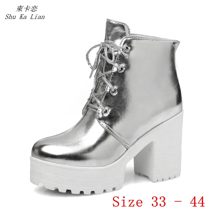 

Spring Autumn High Heel Shoes Women Ankle Boots Platform High Heels Woman Short Boots Small Plus Size 33 - 40 41 42 43 44