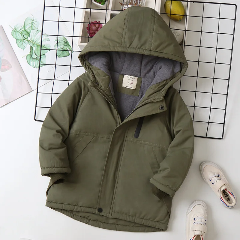 UNITIM Autumn Winter Children Boys Jacket Hooded Plus Velvet