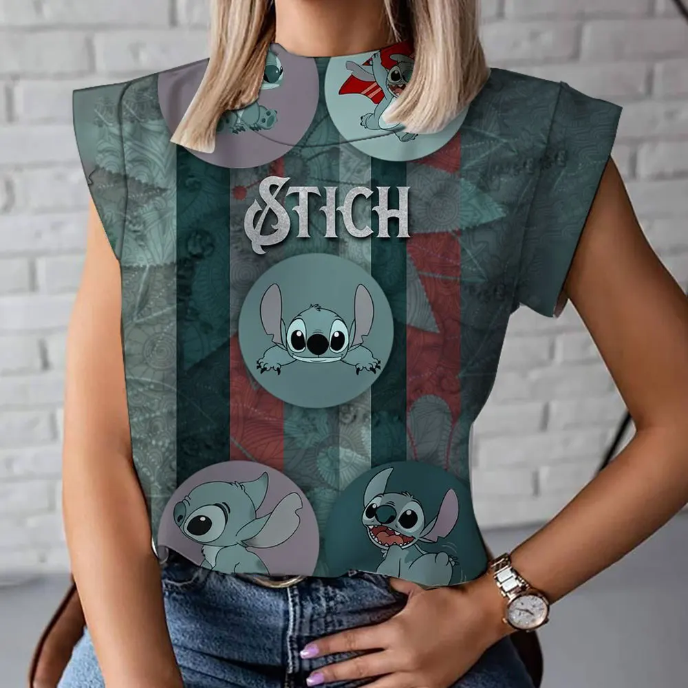 

Women's clothing 2023 summer new Disney Stitch chic small short-sleeved niche T-shirt sleeveless high-necked short-sleeved