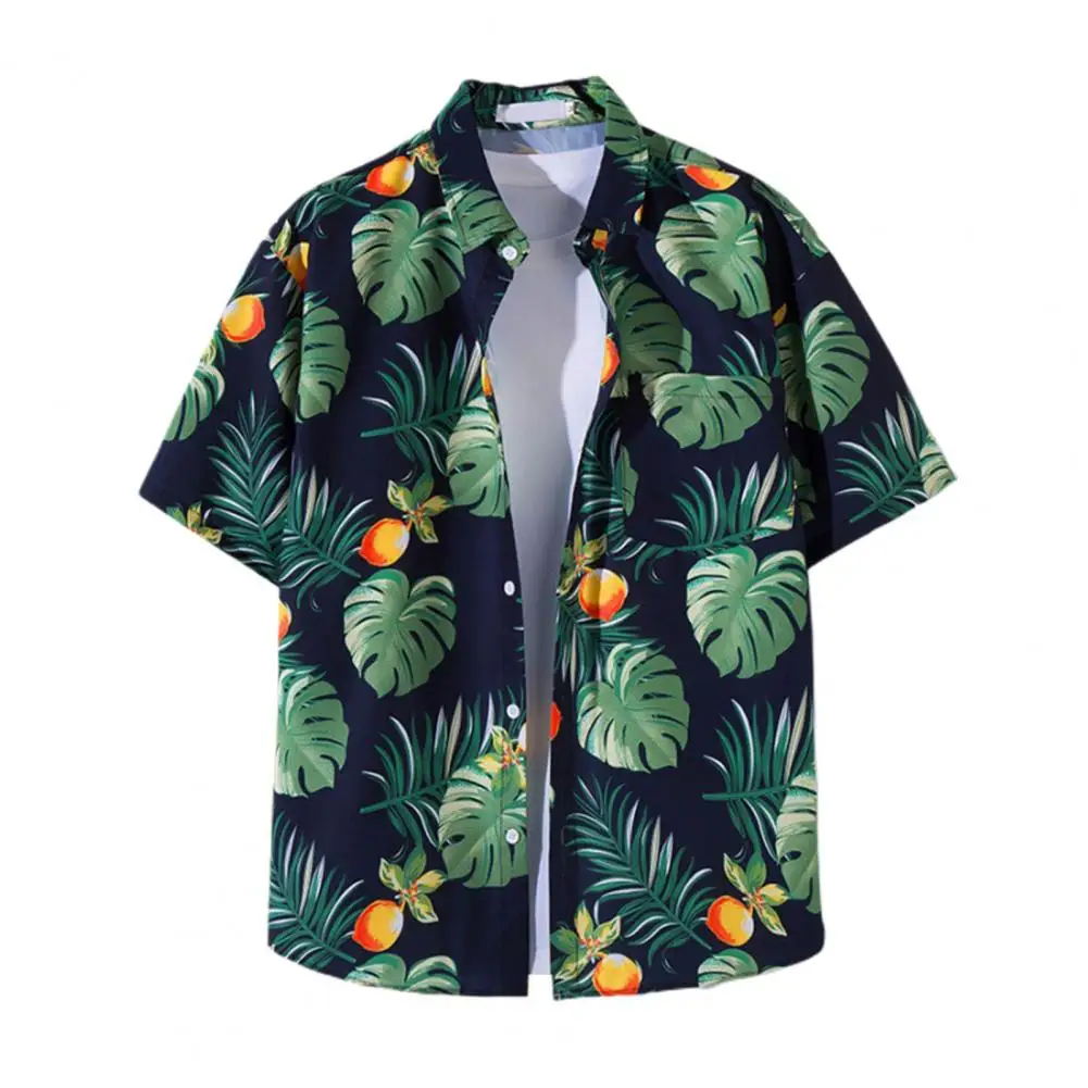 

Summer Lapel Short Sleeve Men Shirt Printed Thin Hawaiian Shirt Streetwear