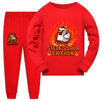 STEVE 'S LAVA CHICKEN Cartoon Kids Clothes Baby Girls Pajama Set Fashion Boys Long Sleeve Pyjamas Children Sleepwear Suit 6