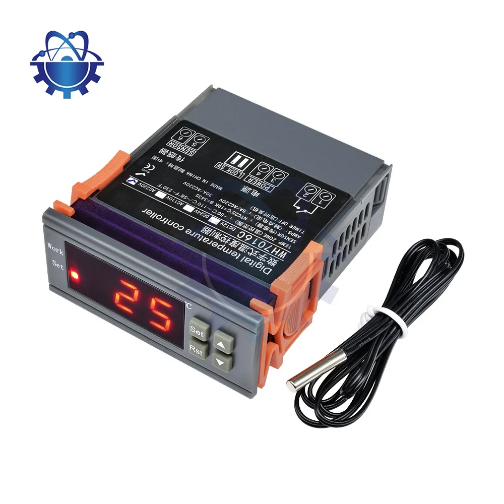 WH7016C Thermostat DC 12V 24V AC 220V 110V 90V-250V Wide Voltage NTC Red LED Display Digital Temperature Controller Relay Output