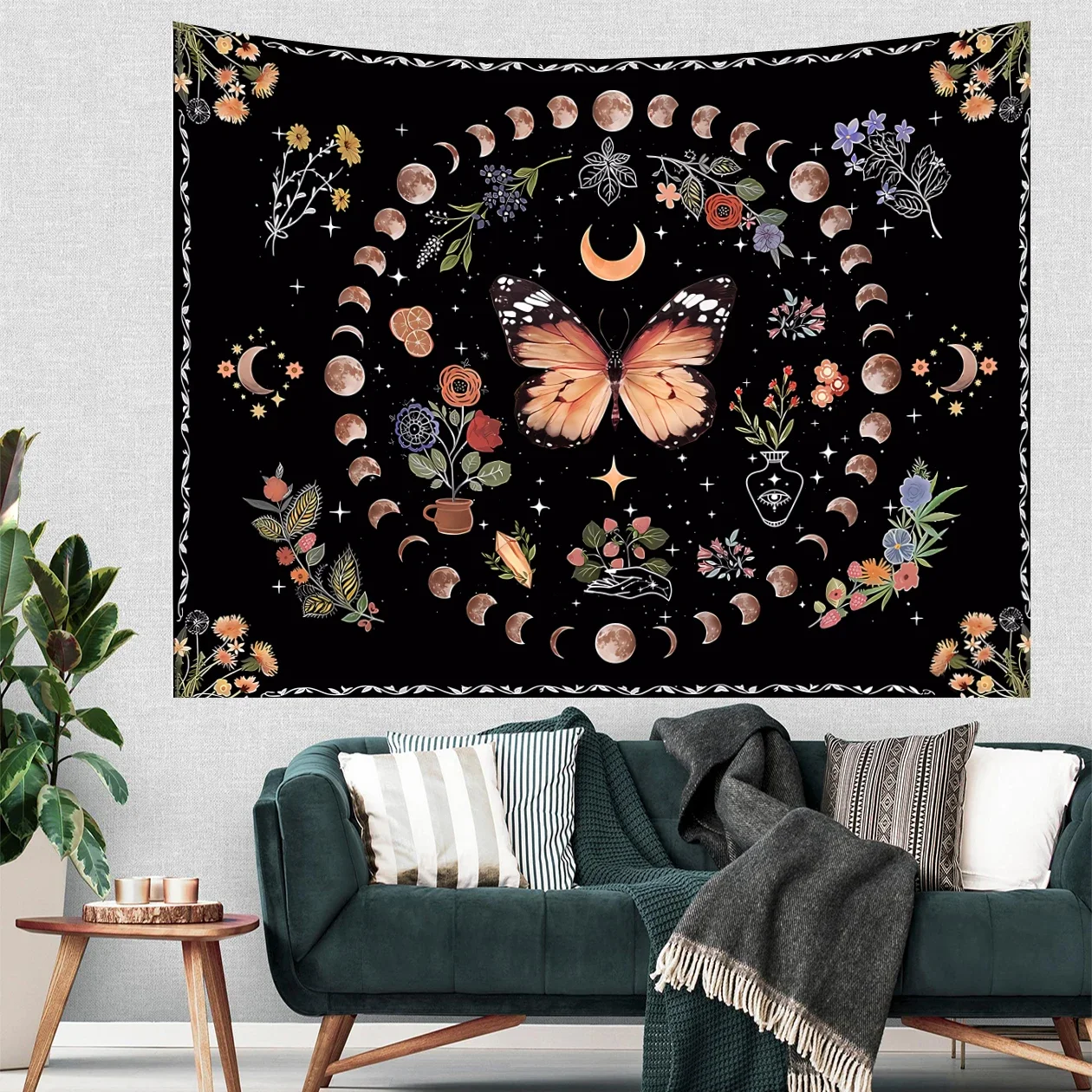 

1pc Sun Moon StaButterfly Tapestry, Wall Hanging For Living Room Bedroom Office, Home Decor Room Decor Party Decor