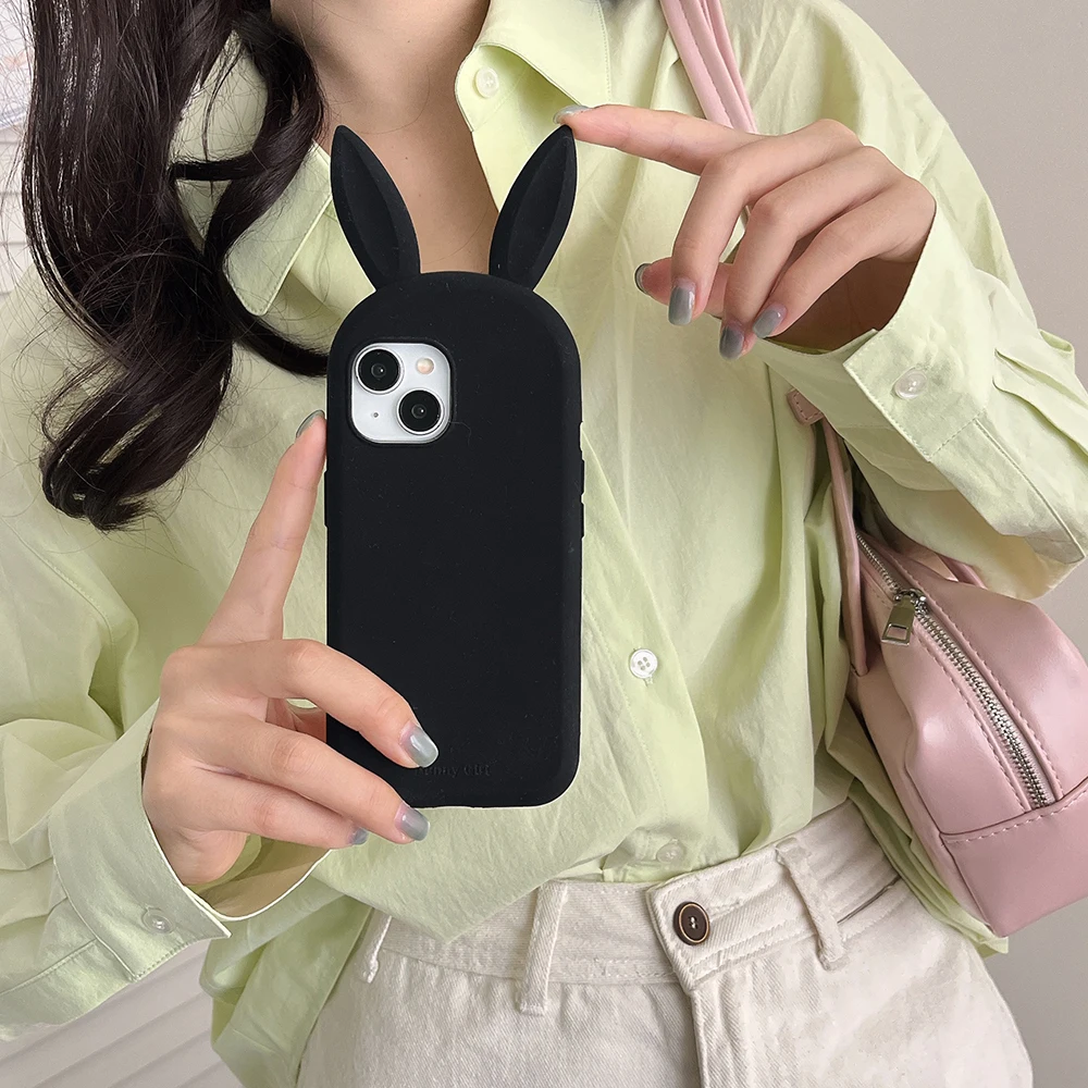 Cute 3D Cartoon Bunny Ear Phone Case - Funny Shockproof Soft Silicone Cover