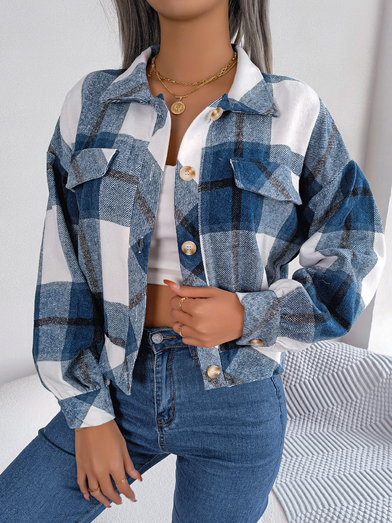 Womens Woolen Plaid Coat Autumn Winter