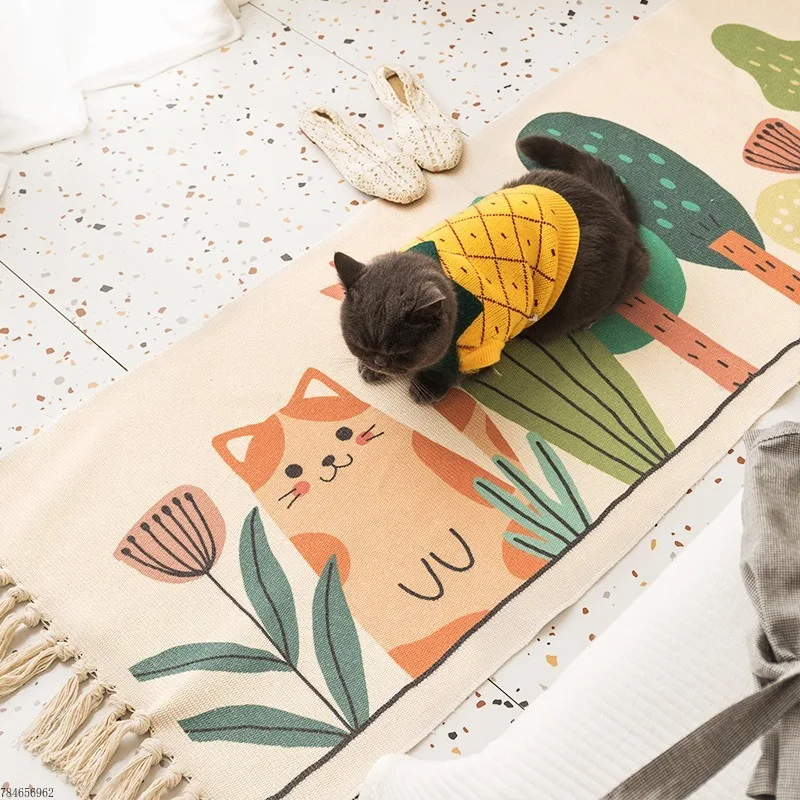

Linen Cotton Doormat Rugs Retro Bohemian Living Room Bathroom Door Mat Sofa Coffee Table Floor Carpet Home Decor bath rug