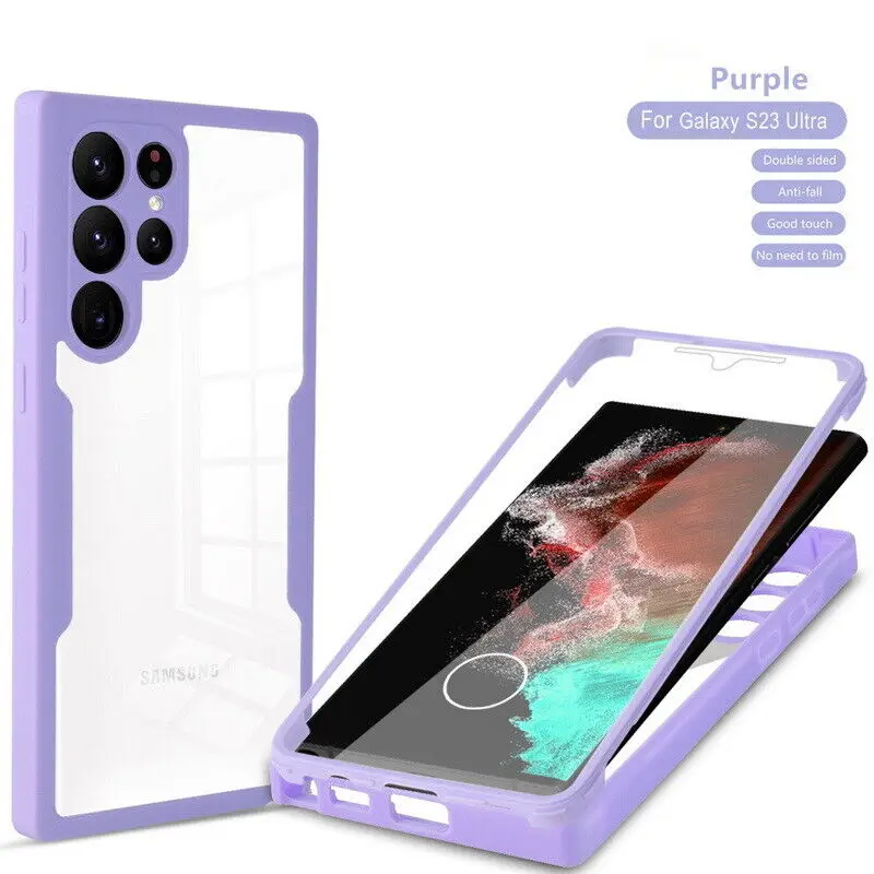 thumbnail image 1 of Funda de cuerpo completo para Samsung, carcasa protectora frontal y trasera de lujo, transparente, 360, para S24 S23 S22 Ultra S21 FE Plus A53 A52 A32 A34 A13 A23 A54 5G, 1 of 5