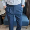 Blue Men's Business Casual Trousers - Pleated Front Design, Comfortable Fit, Black Ideal for Office & Daily Wear Pants.