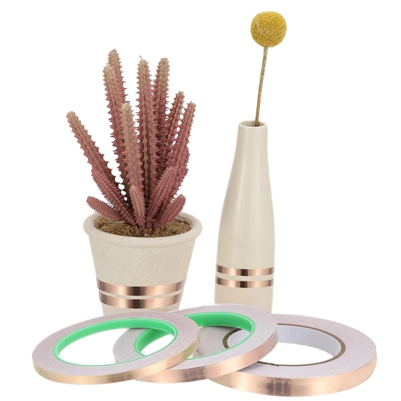 AB47-22 Yard 3/8 Inch Copper Foil Tape,3 Roll Copper Tape With Conductive Stained Glass Foil Tool With Scraper For Crafting