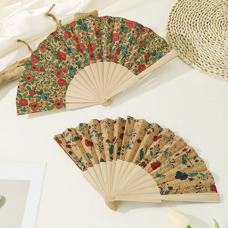 Vintage Portuguese Cork Folding Fan Advanced Makeup Hand Held Fan Bohemian Style Wooden Folding Graft Gift Props Home Decor folding fan,hand fan,wooden hand fan