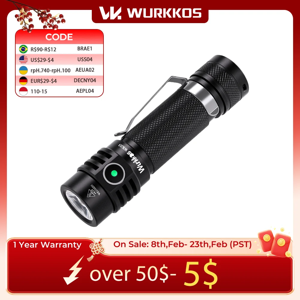 Wurkkos WK03 Compact LED Flashlight Kit Rechargeable IP68 High CRI 1200 Lumen For Sale Online - View #3