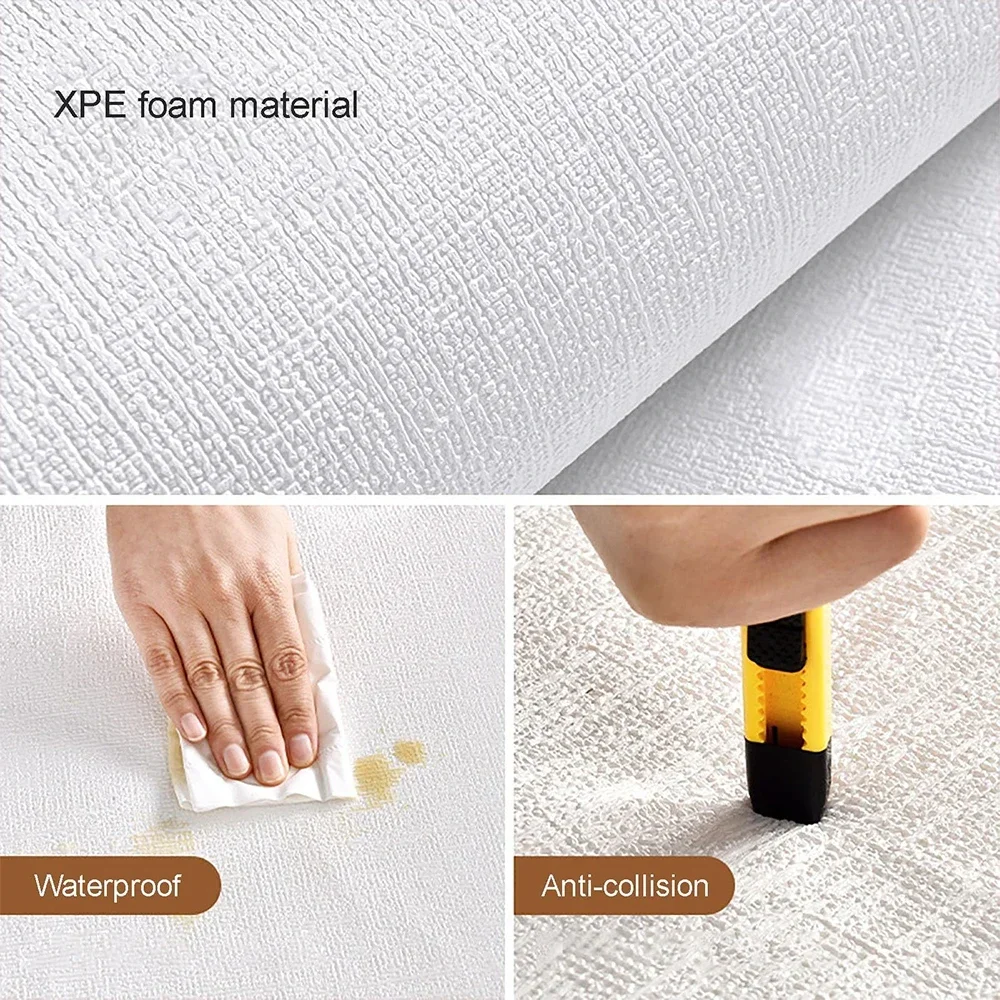 Self-adhesive 3D Linen Foam PVC Thickened Waterproof Background Wall Renovation Wallpaper Wall Stickers for Bedroom Living Room 3