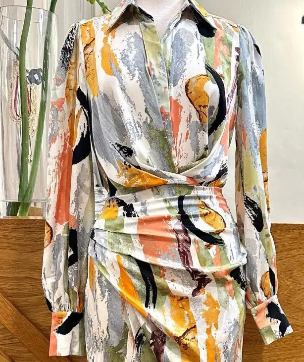 

2023 Women's New Hot Sale Spring/summer Commuter High Waist Long Sleeve Irregular Mid Length Shirt Dress