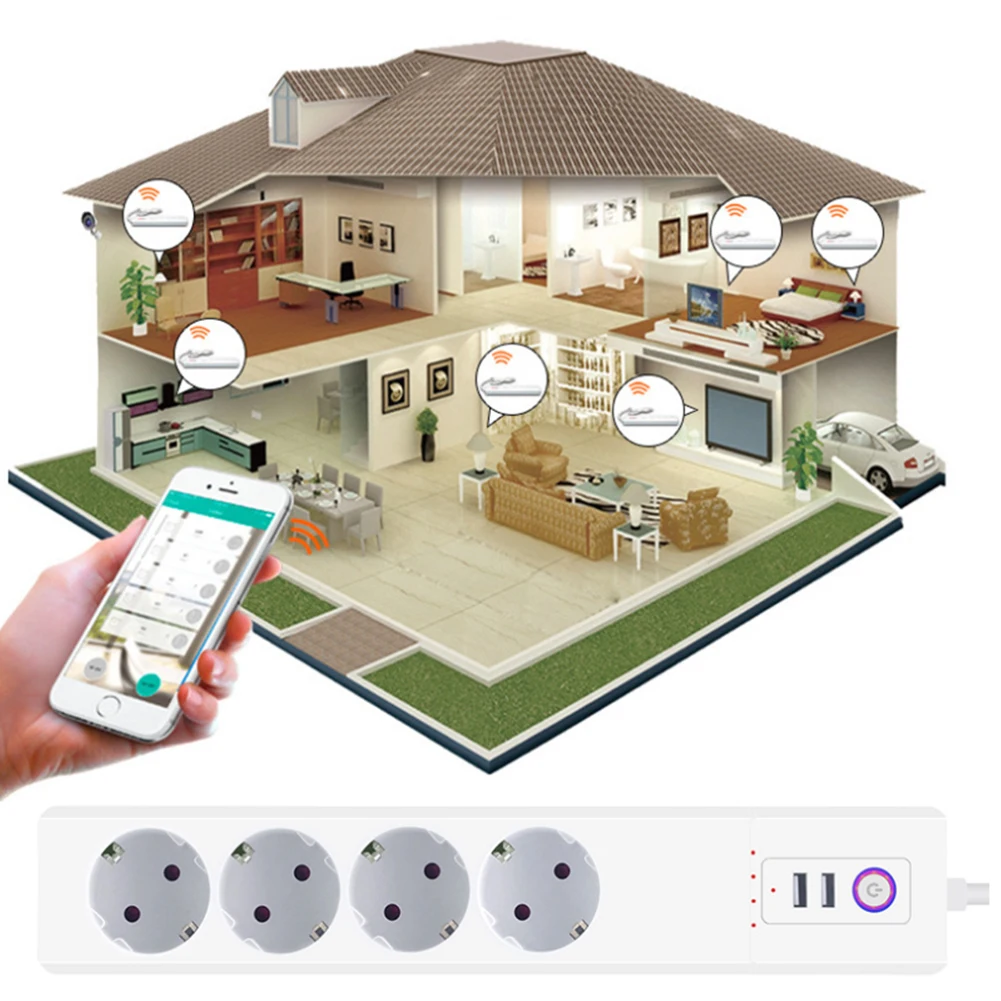 

WiFi Smart Surge Protector EU Outlet 4 Plugs 2 USB Ports Individual Control for Energy Efficiency Minimalist Design