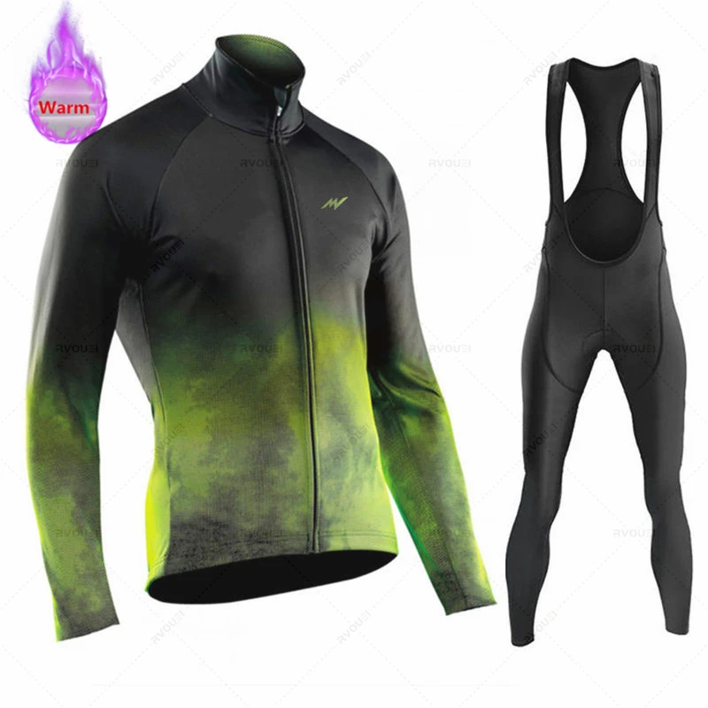 Men Winter Cycling Jersey Set Thermal Fleece Bicycle Clothing Road Bike Shirt MTB Uniform Ropa Ciclismo Warm Bib Pants