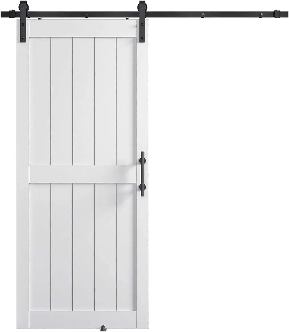 

6.6ft Barn Door Hardware Kit & Handle, Pre-Drilled Holes Easy Assembly -Solid Barn Door Slab Covered with Water-Proof PVC Surfac