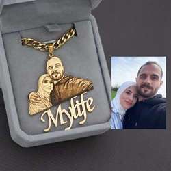 Personalized Photo Pendant Necklace - Engraved Portrait Keepsake Jewelry - 50cm cuban chain (SILVER)
