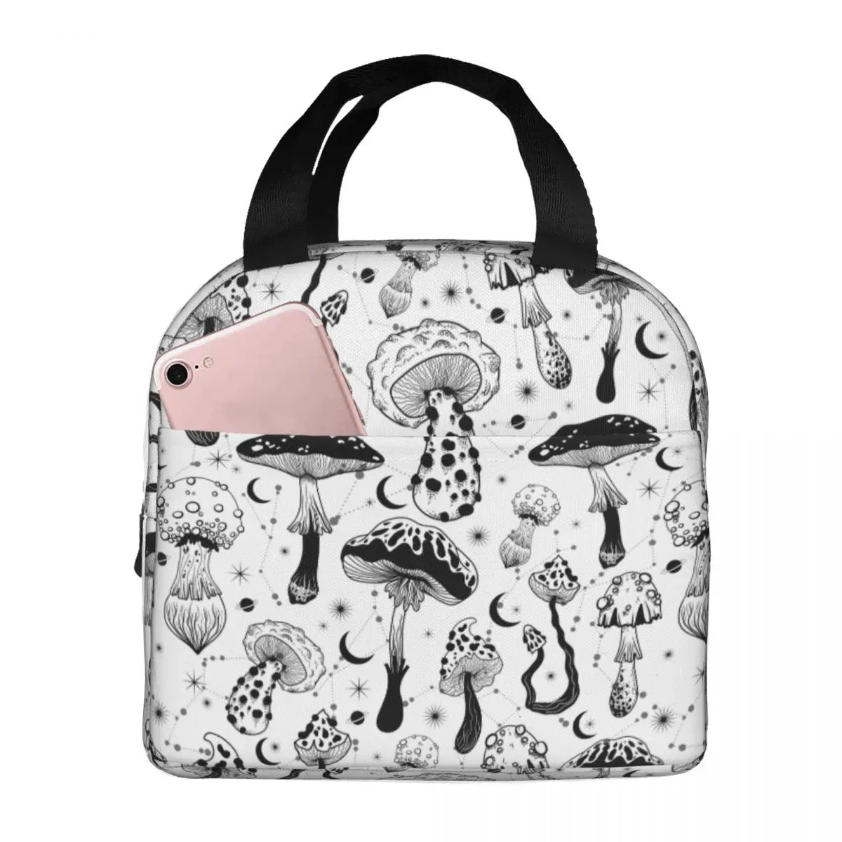 

Mushrooms Portable Aluminum Foil Thickened Insulation Lunch Bag 8.5x5x8 Inch