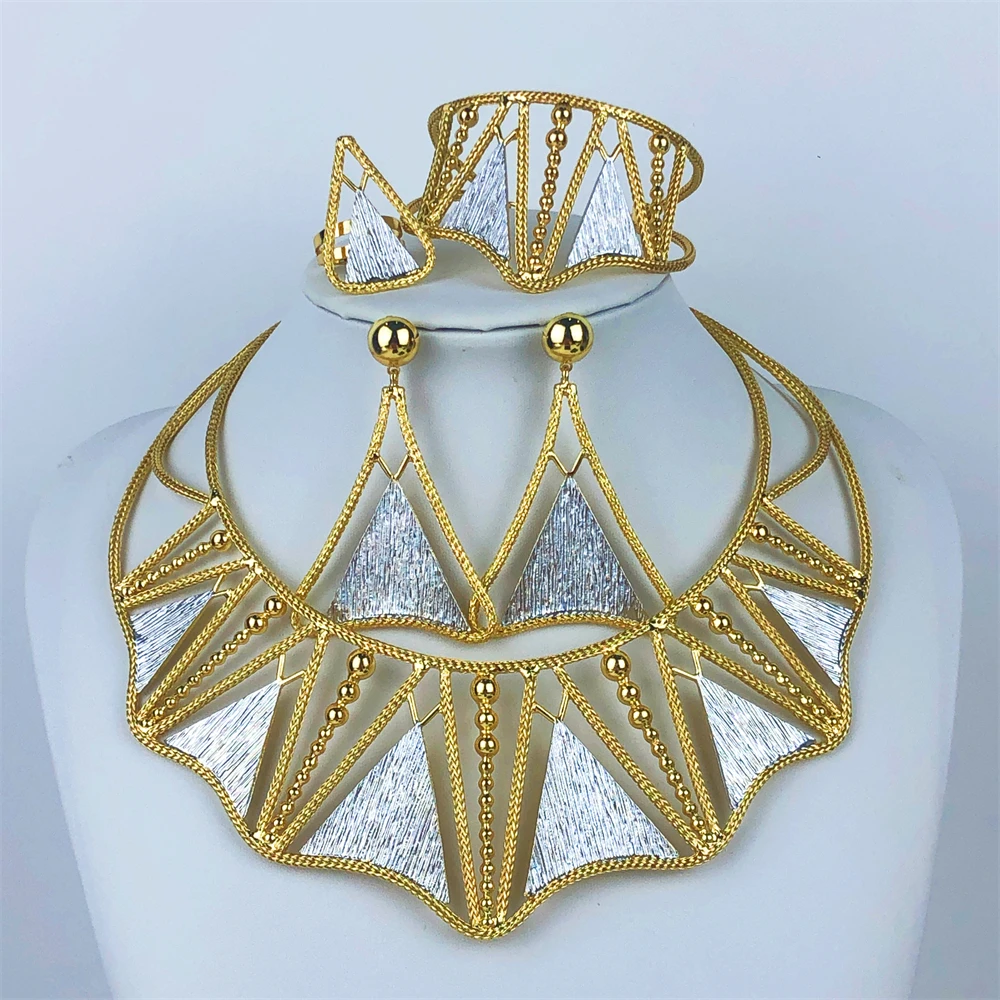 Italy 18k Gold Plated Jewelry Set For Women Classic Design Shiny Necklace Hoop Earrings Bangle And Ring Fashion 4PCS Set Jewelry - 6