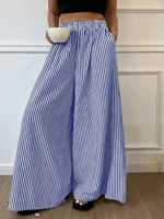 Plus size Europe and the United States cross-border spring and summer  striped pocket elasticated waist wide-leg trous - Image 4