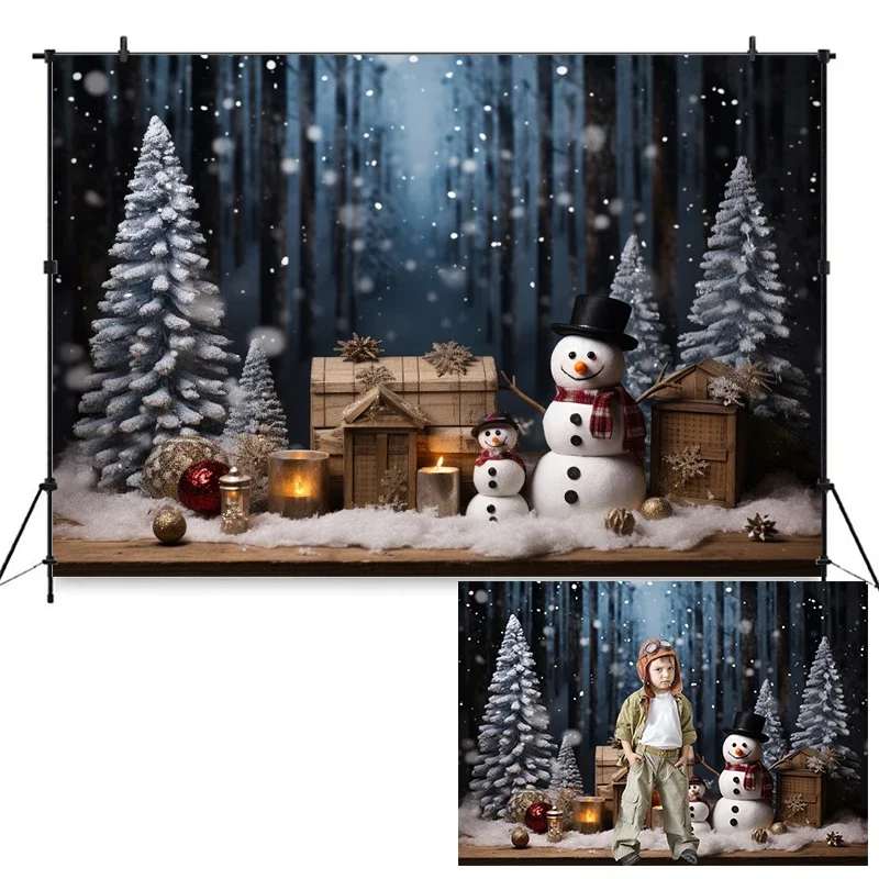 Sfondo Fotografico In Vinile Con Pupazzo Di Neve 150x210 Cm - Tema Natalizio Per Ritratti Di Famiglia, Festa, Babbo Natale E Photo Booth