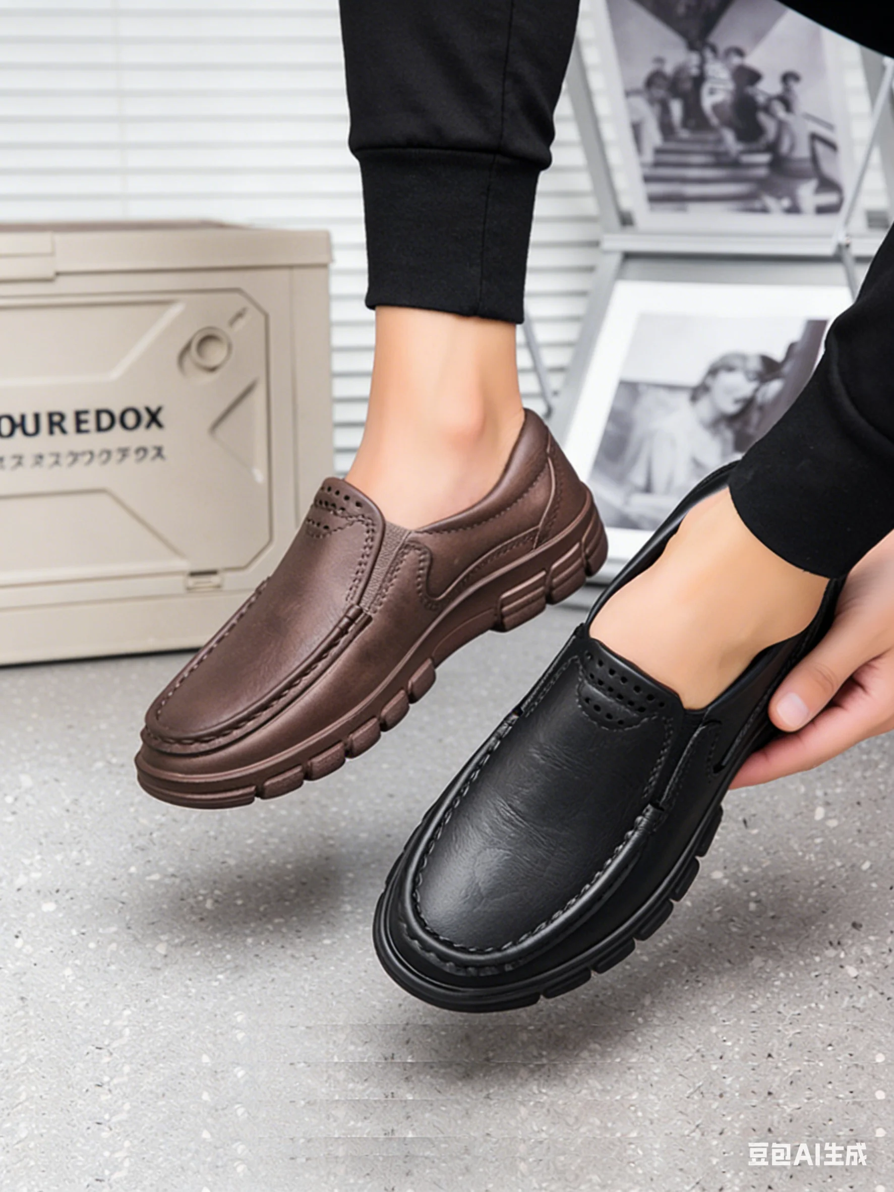 Neue Herren-Slipper im Vintage-Stil für Teenager, für alle Jahreszeiten geeignet, wasserdicht, ultraweiche, einteilig geformte EVA-Loafer mit flacher Sohle, spritzwassergeschützt, Angelschuhe – Detail 1