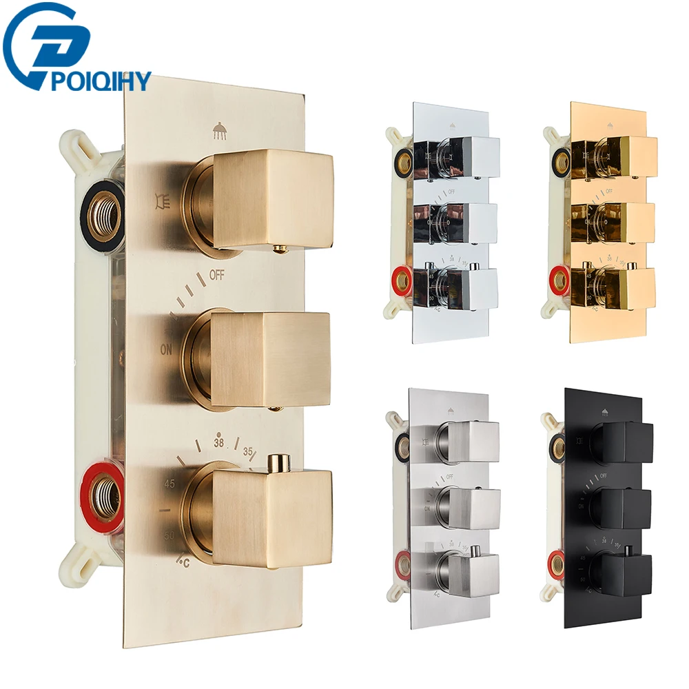 วาล์วทองเหลืองผสมเทอร์โมสเตทวาล์วฝักบัว3ทางวาล์วควบคุมเทอร์โมสเตทลิ้นปิดฝาผนังวาล์วอาบน้ำ 1