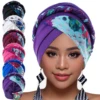 Boho Women Print Muslim Turban Scarf Braid Hijabs Cross Forehead Floral Headwear  Arab Wrap Head Scarf Hair Accessories Hat 1