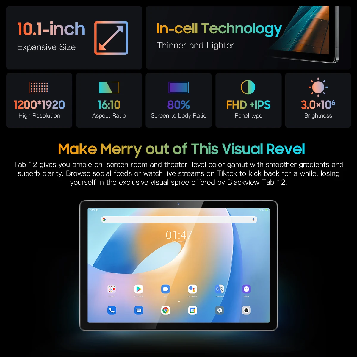 Blackview Tab 12 10.1 Inch Android 11 Unisoc SC9863A Octa Core 4GB RAM 64GB ROM Tablets PC Dual Wifi 6580mAh Ultra Thin Portable 4