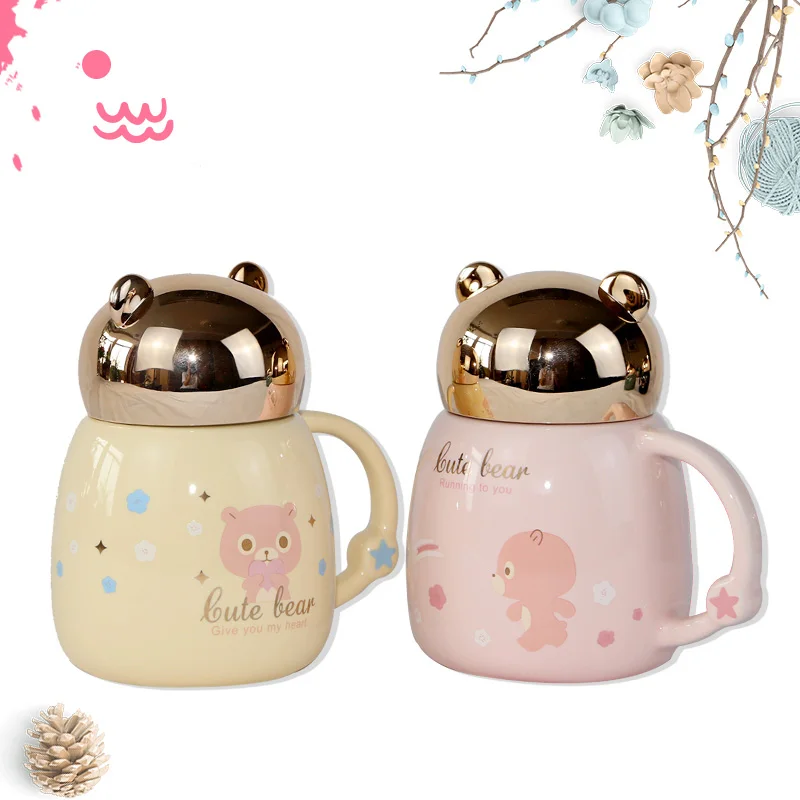 

1pcs 350ml Ceramic Sealed Cup Personality Mug with Lid Trend Cute Home Girls Office Milk Water Dark Green Tumbler