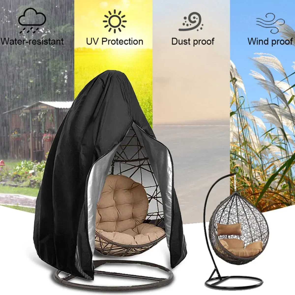 

Hanging Chair Cover with Zipper Anti UV Sun Protector Outdoor Garden Swing Egg Chair Waterproof Rattan Seat Furniture Cover