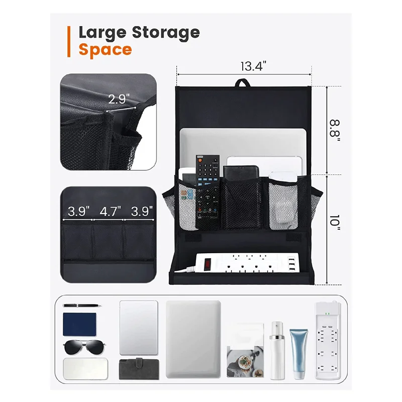 Bedside Storage Organizer With Power Strip Holder And Adjustable Straps Bed Hanging Bag For Home Bunk Bed Dorm Sofa