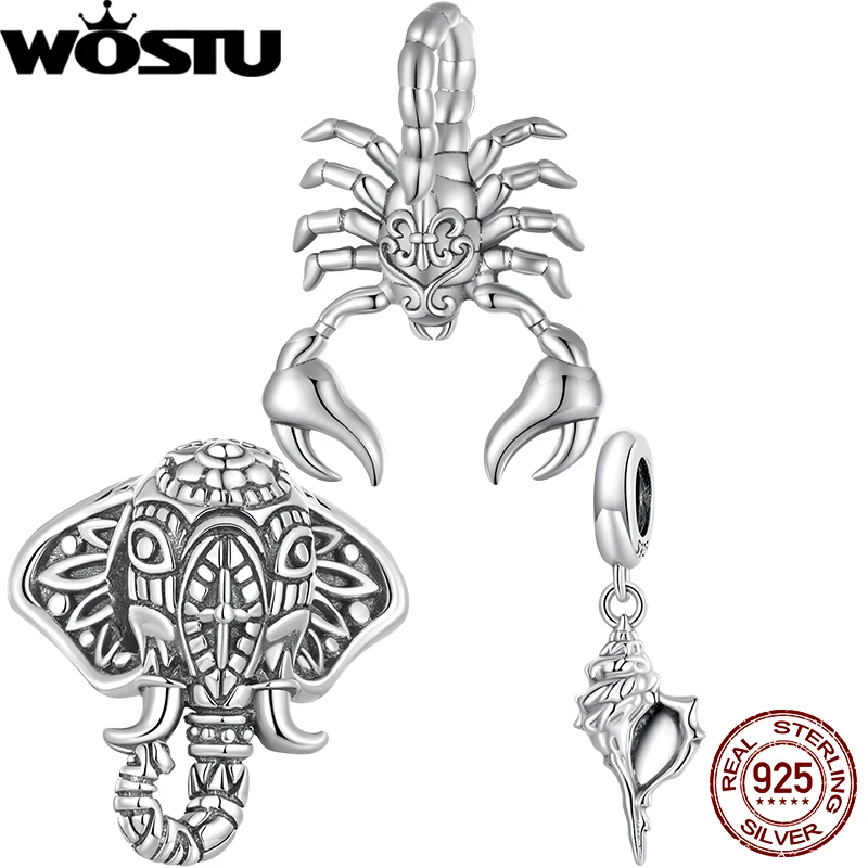 WOSTU 925 Sterling Silver Mystery Scorpion Charm Oxidized Silver