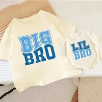 BIG BRO/LIL BRO Print Family Matching Outfit Kid T-shirt+Oversized Bubble Romper Short Sleeve Family Set Retro Brother Outfits 1