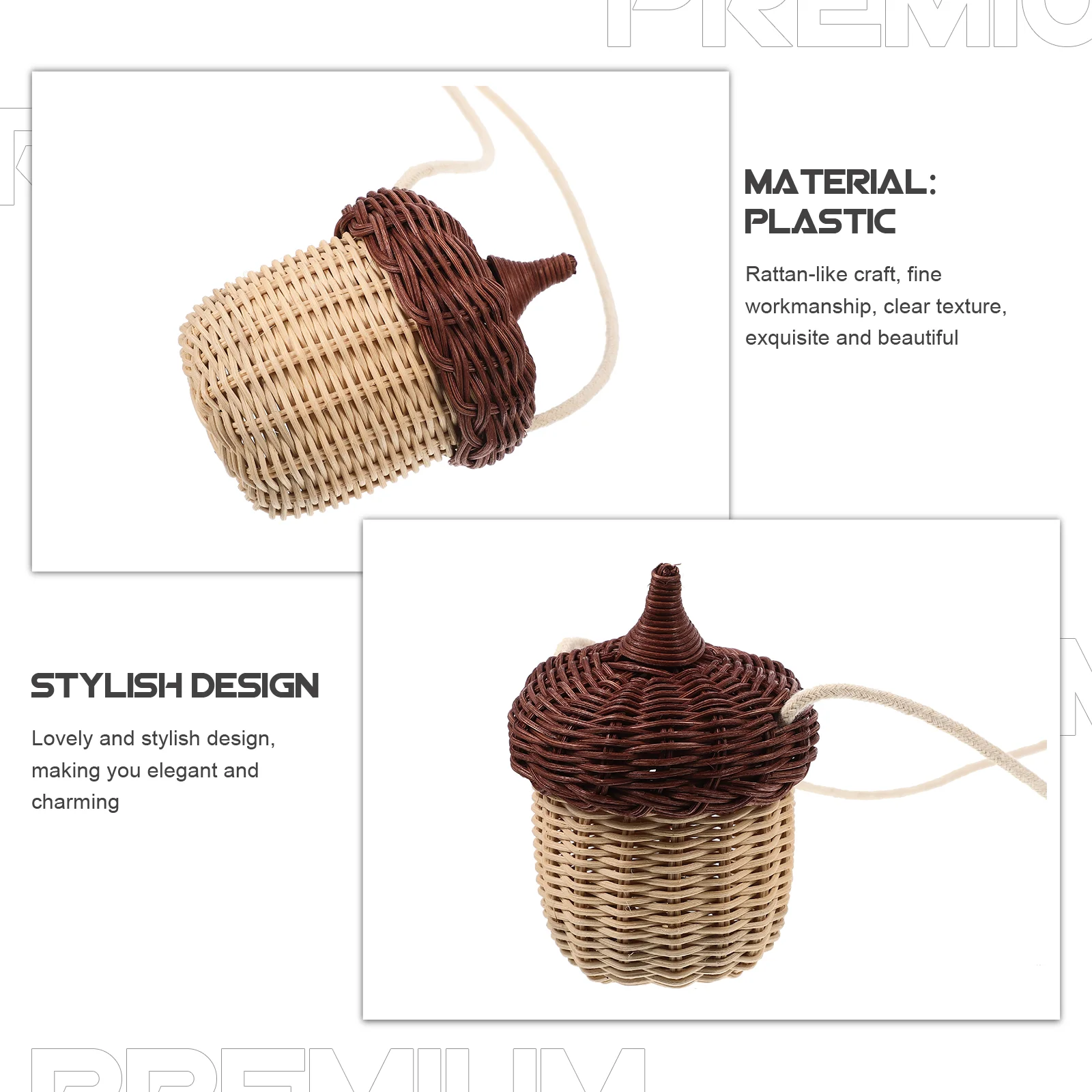 Acorn Shape Mini Rattan Woven Basket Kids Crossbody Bag Storage Baskets Handbag Shoulder Bag Purse Mini Cross Body Bag Home 6