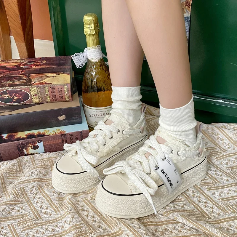 Small Fragrance Canvas Shoes Women Thin Spring 2023 New Ins Tide Korean Version Beggar Shoes Small White Shoes Skateboard Shoes