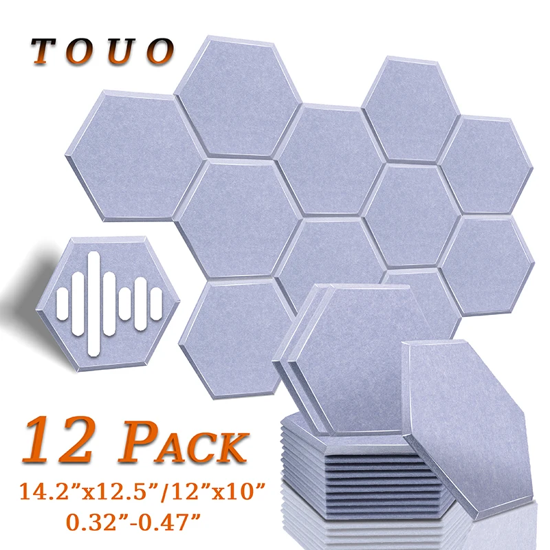 TOUO Acoustic Panels 12 Pcs Soundproofing Decorative Wall Panels High Density Home Studio Noise Door Bedroom Sound Absorbing
