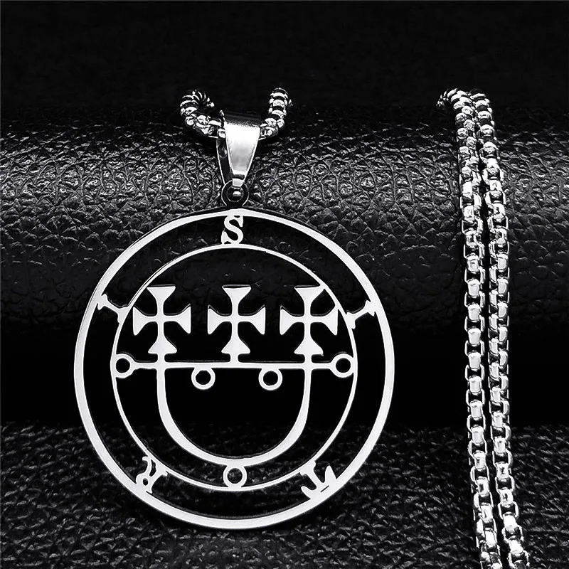 Sleek Lucifer Sigil Stainless Steel Satanic Necklace with Baphomet Charm