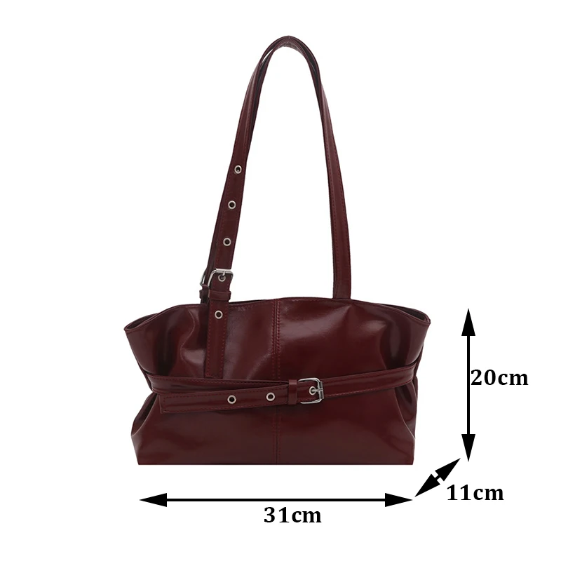 New Fashionable Versatile Belt Buckle Handbag Korean Style Solid Color Soft Leather Women’s Casual Shoulder Bag Underarm Bag