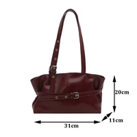 New Fashionable Versatile Belt Buckle Handbag Korean Style Solid Color Soft Leather Women’s Casual Shoulder Bag Underarm Bag