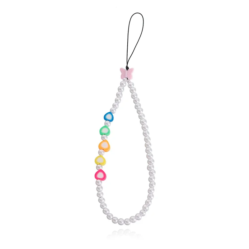 Elegant Pearl and Cherry Beaded Phone Chain and Charm Keychain Accessory
