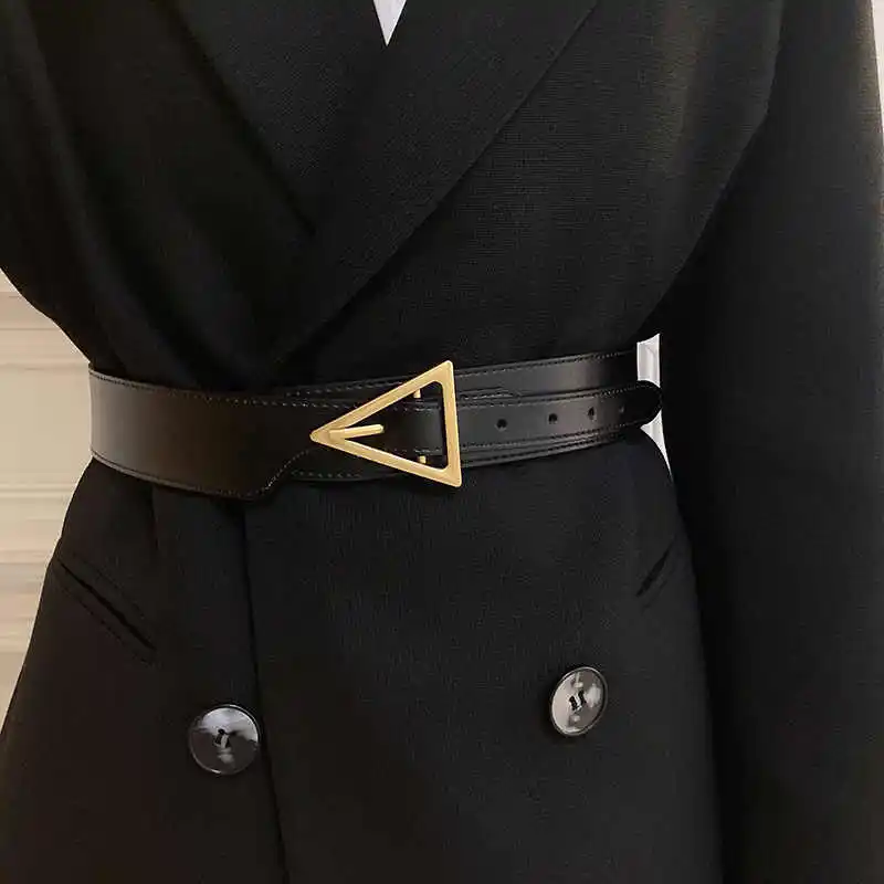 1pcs Women's Decorative Belt Luxury Feel New Design Genuine Leather Stylish Black Minimalist Wide Belt