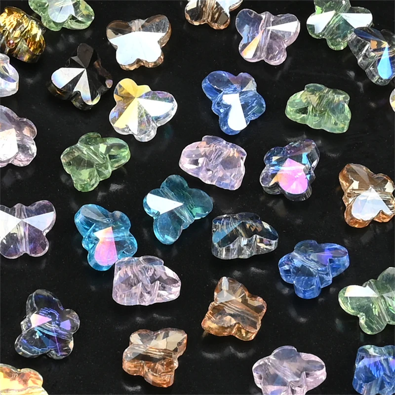 30 Stück glatte Kristallperlen, 10 mm, Schmetterlingsform, Glas, lose Distanzperlen für Perlen für Schmuckherstellung, DIY-Halskette – Detail 4