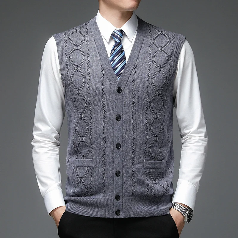 

Deep V Neck Knit Vest Trendy Sleeveless Casual Men Clothing New Autum Fashion Brand Argyle 6% Wool Cardigan Diamond Sweater