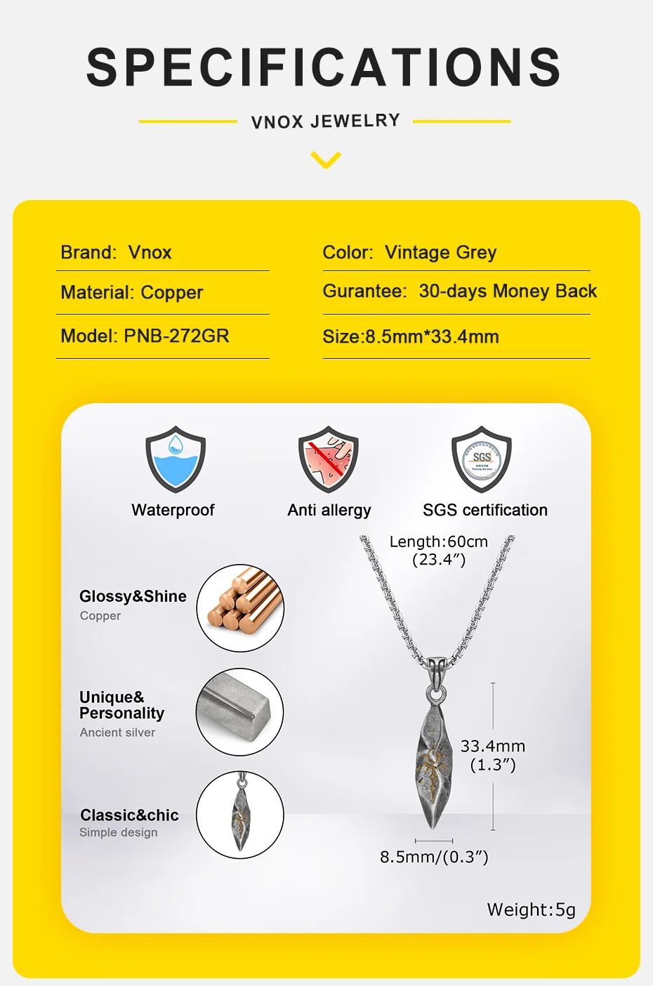 Vnox Retro Wunsch Stein Halsketten für Männer Teenager Jungen, Tribal Rune Sonnen muster Anhänger, Vintage ethnischen Kragen Geschenk – Detail 4