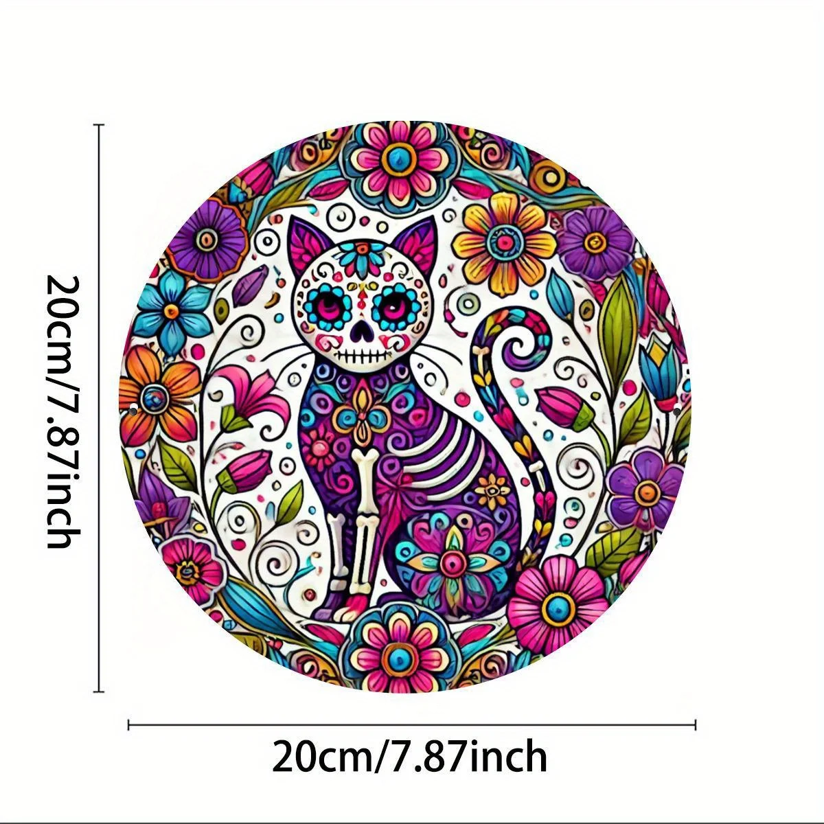 Runde Wandkunst aus Metall mit Skelett-Katze – langlebige Eisenarbeit-Dekoration für Zuhause, Wohnzimmer, Schlafzimmer, Café – Detail 2